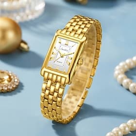 Montre rectangulaire dorée pour femme Sunkta, bracelet élégant à perles avec chiffres romains, montre-bracelet à quartz classique et tendance, cadeau idéal pou