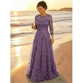 Ligne A Robe Longueur au sol Robe en Dentelle Robe de Soirée Robe de Cocktail Robe de Mère de Mariée manche longue Col ras du cou Col Illusion Élégant ancien