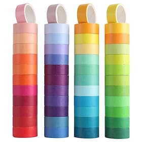 Lot de 44 rouleaux de ruban adhésif décoratif arc-en-ciel washi tape, couleurs unies, idéal pour le scrapbooking, les loisirs créatifs, les bullet journals, le