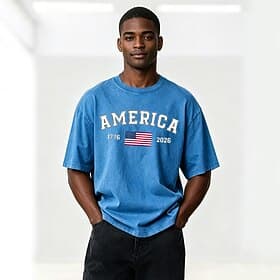 4 juillet 2026, 250e anniversaire Homme Drapeau Américain 1776 Chemise délavée à l'acide T-shirt épais Manche Courte T-shirt DTG Col ras du cou Chemise Patriot