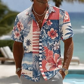 Homme Fleuri Cocotier Plantes Tropicales Chemise hawaïenne Chemises tropicales Chemise Aloha Manche Courte Hawaïen Quotidien Vacances à la Plage Été Printemps