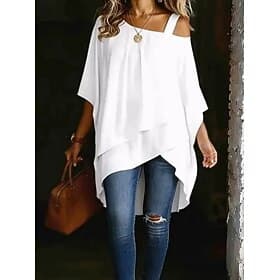 Femmes T-shirt Ourlet asymétrique Élégant Occasionnel Manche Courte Manche Chauve-souris Une Épaule Hauts Longs Quotidien Sortir Vêtements de vacances Noir Bla