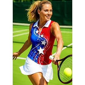 250e anniversaire de l'Amérique Femmes Cercle Hauts T-shirt de sport T-shirt POLO Chemise de tennis Sans manches Fermeture éclair Floral UPF50 Résistant aux UV