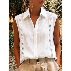 Débardeur femme 100% coton uni, style vintage, classique et élégant, sans manches, revers, coupe droite, décontracté, blanc, été, printemps
