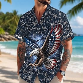 4 juillet 2026, 250e anniversaire Homme Aigle Drapeau Américain Chemise Chemise d'été Chemise Boutonnée Manche Courte Patriotique Extérieur Festival Été Printe