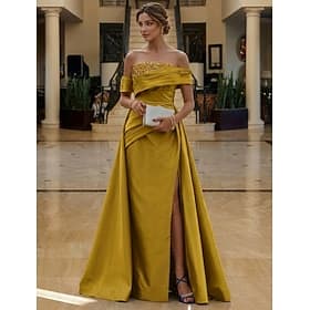 Ligne A Longueur au sol Robe de Cérémonie Robe de Soirée Tenue de soirée Élégant Scintillant Éclat Sans manches Épaules Dénudées Formel Fiançailles Satin Paill