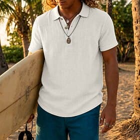 Homme Chemise en lin Polo Occasionnel Vacances Classique Manche Courte Mode Couleur Unie Boutons Pur Été Printemps Bleu Blanche Noir bleu marine Marron Vert Vé