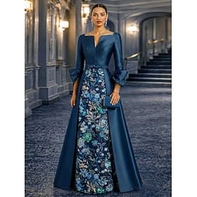Ligne A Longueur au sol Robe de bal avec cape Robe de Soirée Élégant Floral Soyeux manche longue Col en V Bal de promo Mariage Satin Pailleté avec Paillettes B