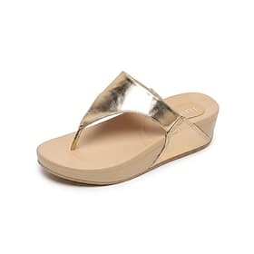 Sandales compensées dorées métallisées pour femmes – mules confortables à entre-doigts avec semelle intérieure rembourrée, sandales d'été légères pour les vaca
