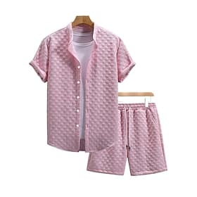 Homme Chemise gaufrée Deux pièces Ensemble Chemise Et Shorts Set Uni Occasionnel Quotidien Vacances Col Manche Courte Été Printemps Mode Occasionnel Confortabl