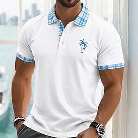Homme Chemise de golf Polo Piqué Occasionnel Affaires Col Polo Côtelé Manche Courte Mode Basique Couleur Unie Plaid Boutons Logo Été Printemps Printemps Autom