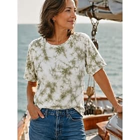 Women's 100% Cotton Tie-Dye Cotton 230G Heavyweight Cotton Bohemia Vintage Hawaiian Short Sleeve Crew Neck Round Neck Long Tops Casual Daily Going out Blue Pin