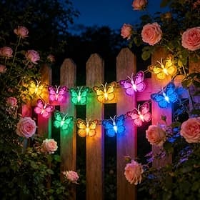 Guirlande lumineuse solaire papillons d'extérieur, 7 m, 50 LED étanches, idéale pour décorer terrasse, jardin, arbres, mariages, fêtes, festivals et villas.
