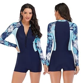 Mujer Traje de baño Anti UV Cremallera delantera Boyleg Protección solar UV UPF50 Secado rápido Manga Larga Body Traje de baño Surf Playa Deportes acuáticos Ve