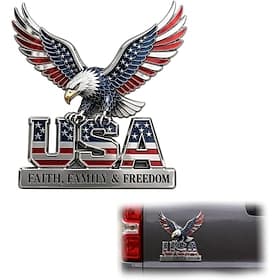 1/2 Pcs USA Faith, Family Freedom Metal Emblem, Eagle USA Letters Patriotic Edition 3D Metal Car Emblem, 250th Anniversary Red Blue Flag Auto Decal for Auto