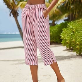 Femmes Pantalon capri Shorts Vacances Mignon Occasionnel Longueur mollet Taille haute Rayé Rayé Respirant Non Elastique Extérieur Bleu Noir Vert Rouge Été Prin