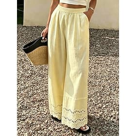 Femmes Jambe large Chinos Pantalon d'été Pantalons Vacances Basique Occasionnel Longueur complète Taille haute Uni Avec Poches Ceinture Élastique Confortable C