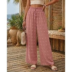 Femmes Jambe large Vacances ancien Décontracté Quotidien Longueur complète Taille haute Confort Micro-Élastique Vacances Formel Rouge foncé Noir Rose Vert Été