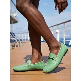 Men's Minimalist Casual Island Cruise PU Leather Slip Resistant Loafer Green Summer Spring