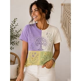 Women's T Shirt Print Floral Graphic Vintage Stylish Classic Short Sleeve Round Neck Regular Tops Casual Daily Weekend Purple Summer Spring