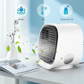 Ventilateur climatiseur portable, mini rafraîchisseur d'air par évaporation avec brumisation 3 en 1 Aromathérapie, climatiseur de bureau personnel pour le bure