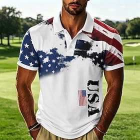 4th of July 2026 250th Men's American US Flag Polo Shirts Short Sleeve Polo Shirts Collared Shirts Casual Athleisure Festival Outfit 3D Print Buttons Breathabl