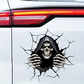 2 Pcs 3D Grim Reaper Car Sticker Decal - Scary Skeleton Skull Car Exterior Decoration - Waterproof Spooky Halloween Car Decals for SUV Truck Auto Body Window W