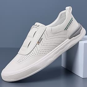 Baskets blanches pour homme, chaussures de marche décontractées perforées, légères et confortables pour les voyages, les activités de plein air et le quotidien