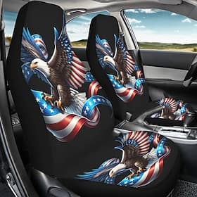 Ensemble de 2 housses de siège auto avec drapeau américain et aigle à tête blanche, protections de siège baquet avant aux couleurs patriotiques des États-Unis,