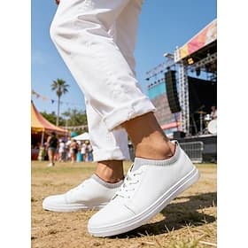 Men's Sporty Casual Music Festival PU Leather Comfortable Breathable Lace-up Yellow-Brown Wine White Summer Spring Fall