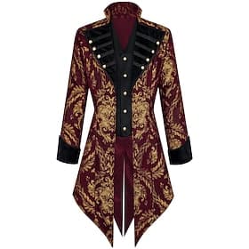 Rétro Vintage Médiéval Renaissance Manteau Manches longues Prince Vampire Pirate Noble Jacquard Déguisement Homme Pirate Fantaisie Royal Halloween Carnaval Soi