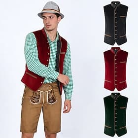 Oktoberfest gilet traditionnel Gilet bavarois traditionnel Broderie Velours Allemand Alpin Patrimoine Prairies Homme Carnaval Fête de la Bière Tissu de style t