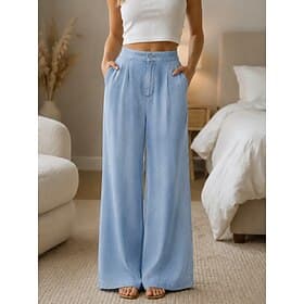 Femmes Jeans Denim Jambe large Pantalon décontracté Élégant Mode Longueur complète Taille haute Confort Vacances Formel Bleu Bleu foncé Été Printemps