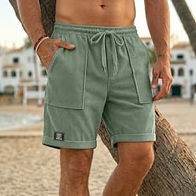 Homme Shorts Short décontracté Short en velours côtelé Avec Poches Taille Élastique Uni Confort Respirant Au dessus des genoux Occasionnel Extérieur Plage Vaca