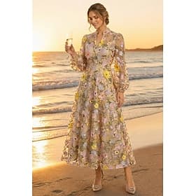 Ligne A Robe Longueur cheville Robe de Soirée Robe de Cocktail Robe de Mère de Mariée manche longue Col en V Élégant ancien Luxueux Formel robe demoiselle d h