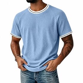 Homme Tee-shirt Gaufre T-shirt Manche Courte Col ras du cou Été Couleur Unie Mode Designer Occasionnel Patchwork Manche raglan Occasionnel Quotidien Extérieur