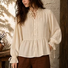 Rétro Vintage Médiéval Renaissance Blouse / Chemise Princesse Dame Noble Déguisement Femmes Halloween Carnaval Décontracté Quotidien Foire de la Renaissance LA