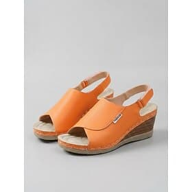 Women's Orange Open Toe Wedge Sandals – Slingback Summer Shoes with Magic Tape for Travel, Vacation and Casual Wear