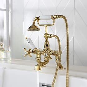 Bathtub Faucet - Retro Vintage Chrome Free Standing Ceramic Valve Bath Shower Mixer Taps