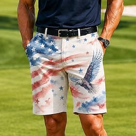 4 juillet 2026, 250e anniversaire Homme Etoile Drapeau Américain Aigle Bermuda Short décontracté Short de Golf Taille Moyenne Vêtement décontracté de travaile