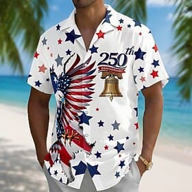 4 juillet 2026, 250e anniversaire Homme Aigle Drapeau Américain Chemise Chemise d'été Chemise Boutonnée Manche Courte Patriotique Extérieur Festival Été Printe