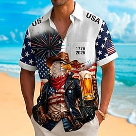 4 juillet 2026, 250e anniversaire Homme Drapeau Américain Chemise Chemise d'été Manche Courte Patriotique Quotidien Vêtements de rue Été Printemps Col Rabattu
