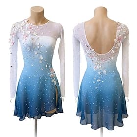Robe de patinage artistique Femmes Patinage Robe Bleu Blanc Patchwork Dos Nu Haute Élasticité Entraînement Compétition Tenue de Patinage Classique cristal pai