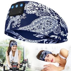 Bandeau Bluetooth sans fil avec haut-parleurs stéréo HD intégrés, masque de sommeil élastique et respirant, idéal pour dormir sur le côté, la course à pied, le