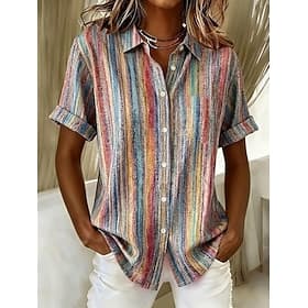 Femmes Chemise Boutons Imprimé Graphique Plaid Rayé ancien Quotidien Élégant Manche Courte Col de chemise Hauts Longs Occasionnel Quotidien Vert Été Printemps