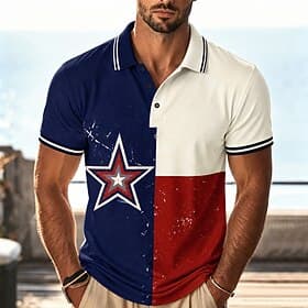 4 juillet 2026, 250e anniversaire Homme Drapeau Américain Polo Manche Courte Polos Revers Occasionnel Athleisure Impression 3D Boutons Maille Respirante Printe