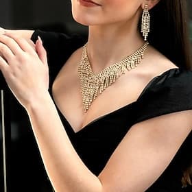 Boucles d'oreilles 2 Strass Zircon Boucles d'oreilles Collier Femmes Élégant Parure de Bijoux Pour Mariage