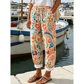 Femmes Chinos Vacances ancien Occasionnel Longueur complète Taille moyenne Fleuri Graphique Avec Poches Impression Confort Doux Extérieur Non Elastique Occasio
