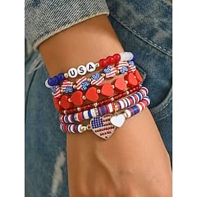 Ensemble de bracelets superposés patriotiques pour femmes, bracelets empilables en argile souple de styles variés, bijoux rouges, blancs et bleus pour la fête
