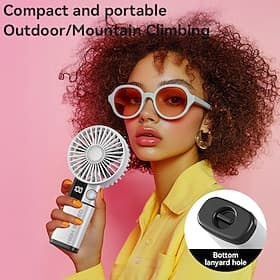 Ventilateur portable à main avec affichage numérique LED, mini ventilateur personnel haute vitesse, petit ventilateur rechargeable par USB avec trou pour drago